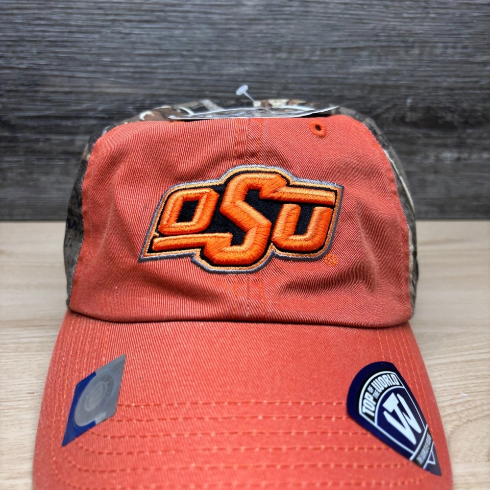 Oklahoma State Cowboys Hat Snap Back Orange Camo Realtree Top Of The World NWT - Picture 2 of 11